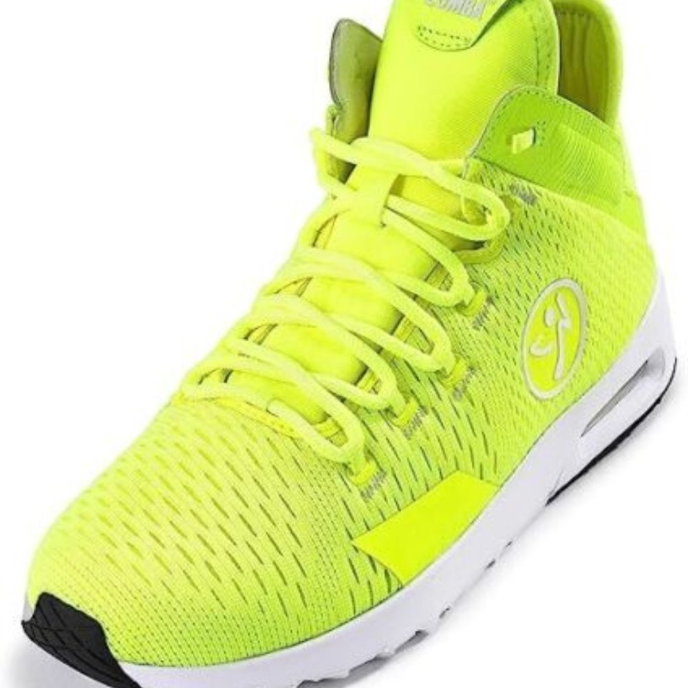 Zumba high top air funk, size 7.5 yellow/neon green, new without box